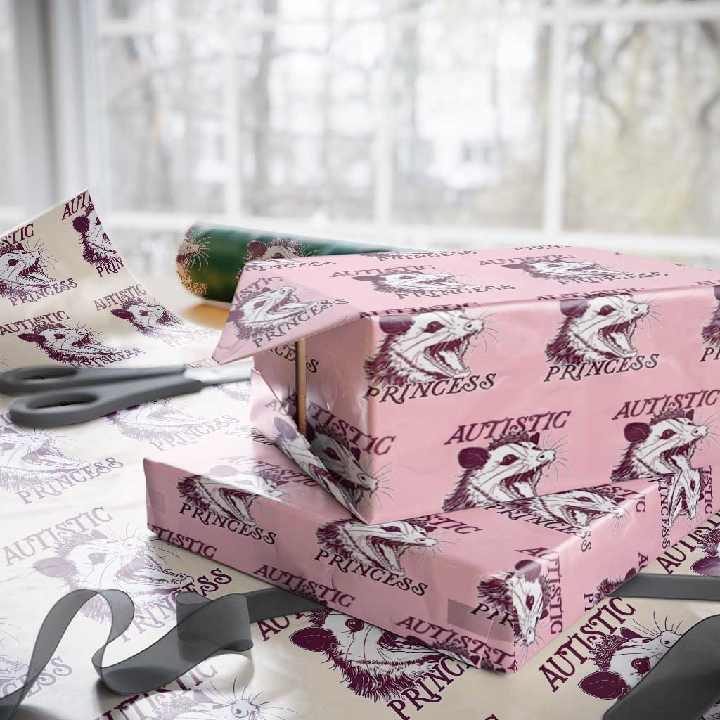 Funny Autistic Princess Wrapping Paper Roll Autism Awareness Opposum