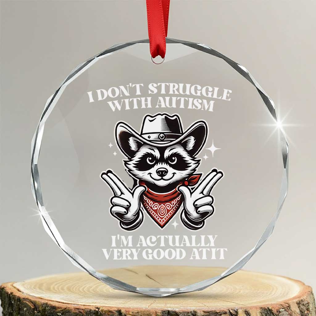 Funny Autistic Raccoon Crystal Glass Ornament I Don't Struggle With Autism - Wonder Print Shop