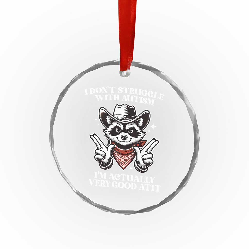 Funny Autistic Raccoon Crystal Glass Ornament I Don't Struggle With Autism - Wonder Print Shop