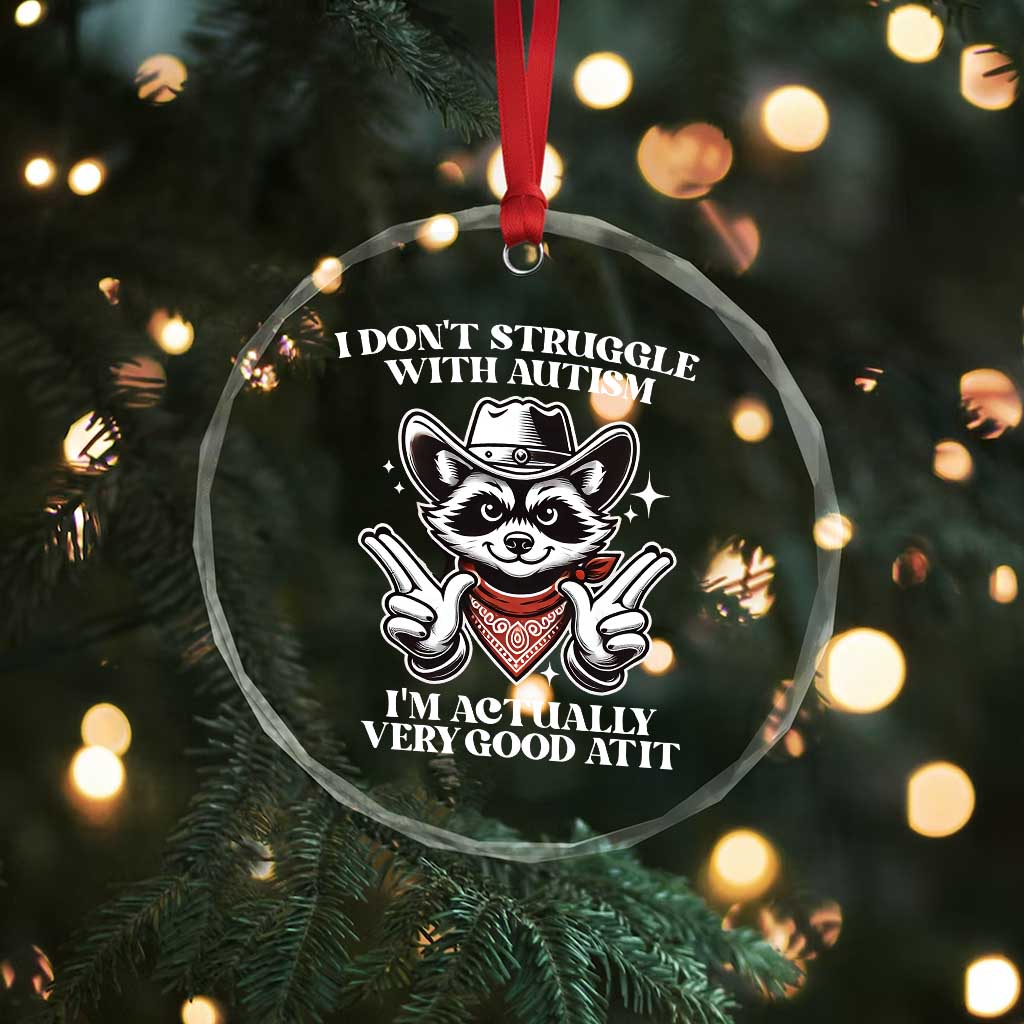Funny Autistic Raccoon Crystal Glass Ornament I Don't Struggle With Autism - Wonder Print Shop