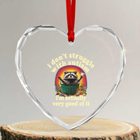 Funny Autistic Raccoon Meme Heart Crystal Glass Ornament I Don't Struggle With Autism - Wonder Print Shop