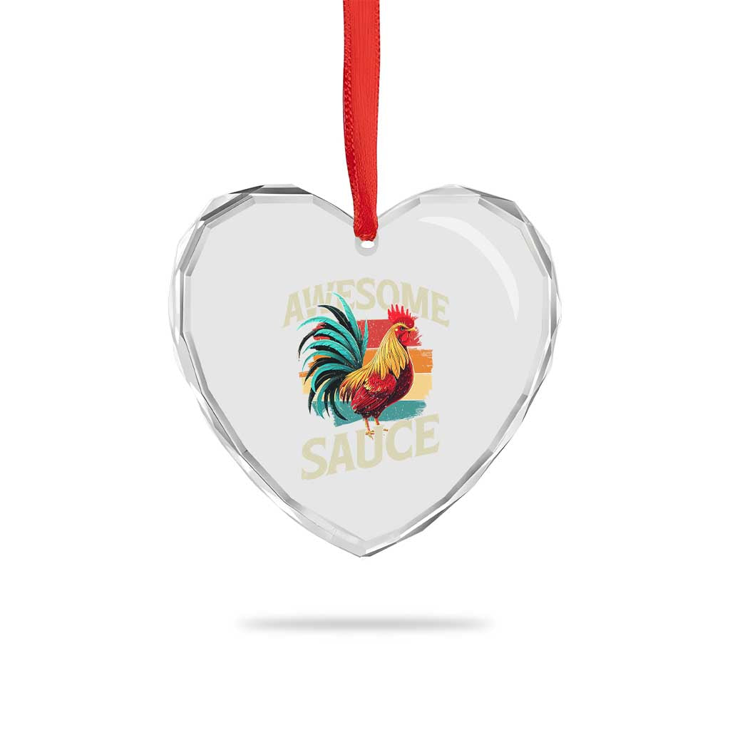 Funny Awesome Sauce Rooster Heart Crystal Glass Ornament Vintage Retro Chicken - Wonder Print Shop