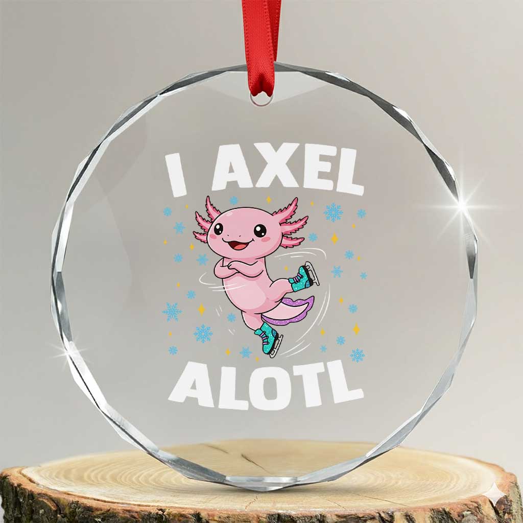 Funny Axolotl Ice Skating Crystal Glass Ornament I Axel Alotl Winter Sport - Wonder Print Shop