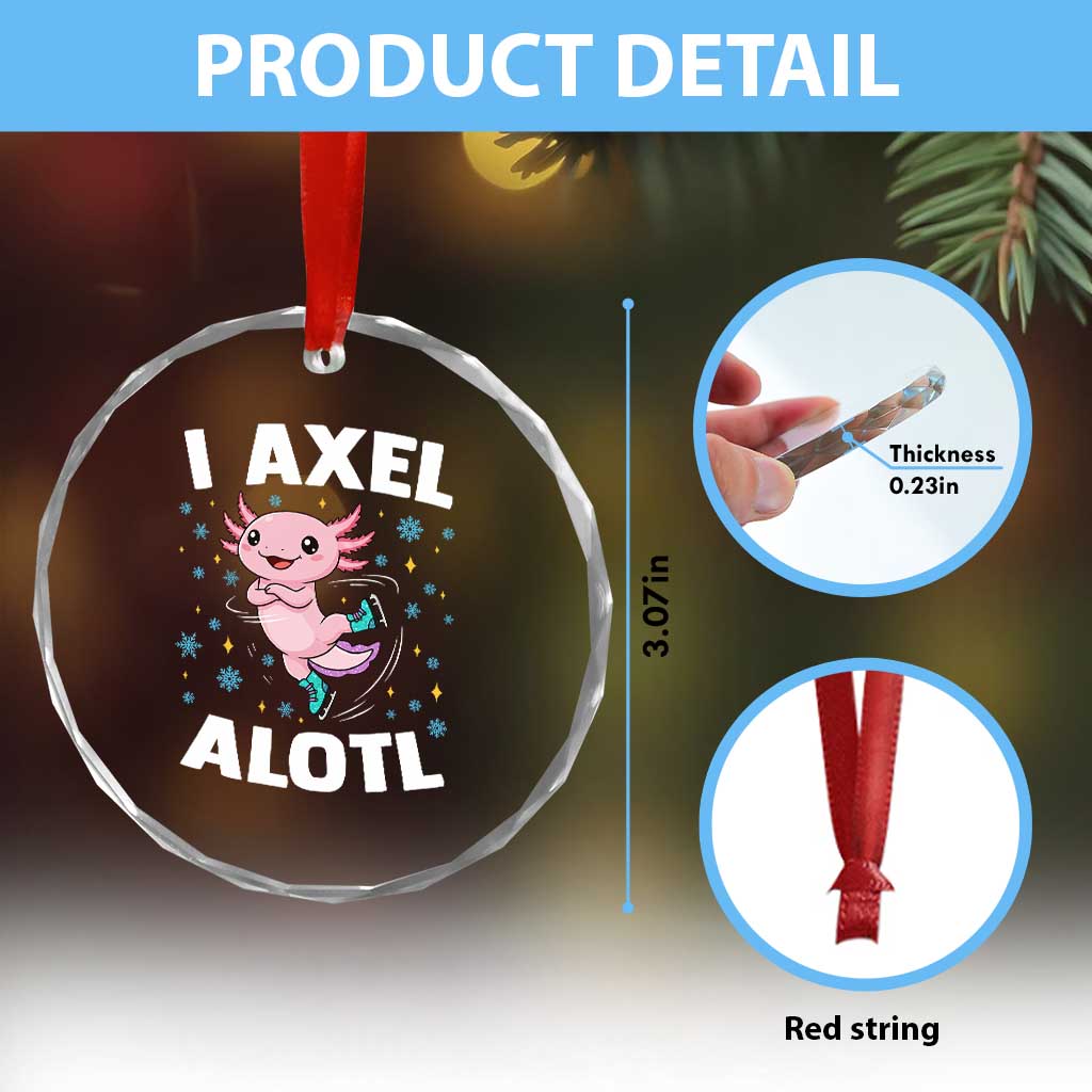 Funny Axolotl Ice Skating Crystal Glass Ornament I Axel Alotl Winter Sport - Wonder Print Shop