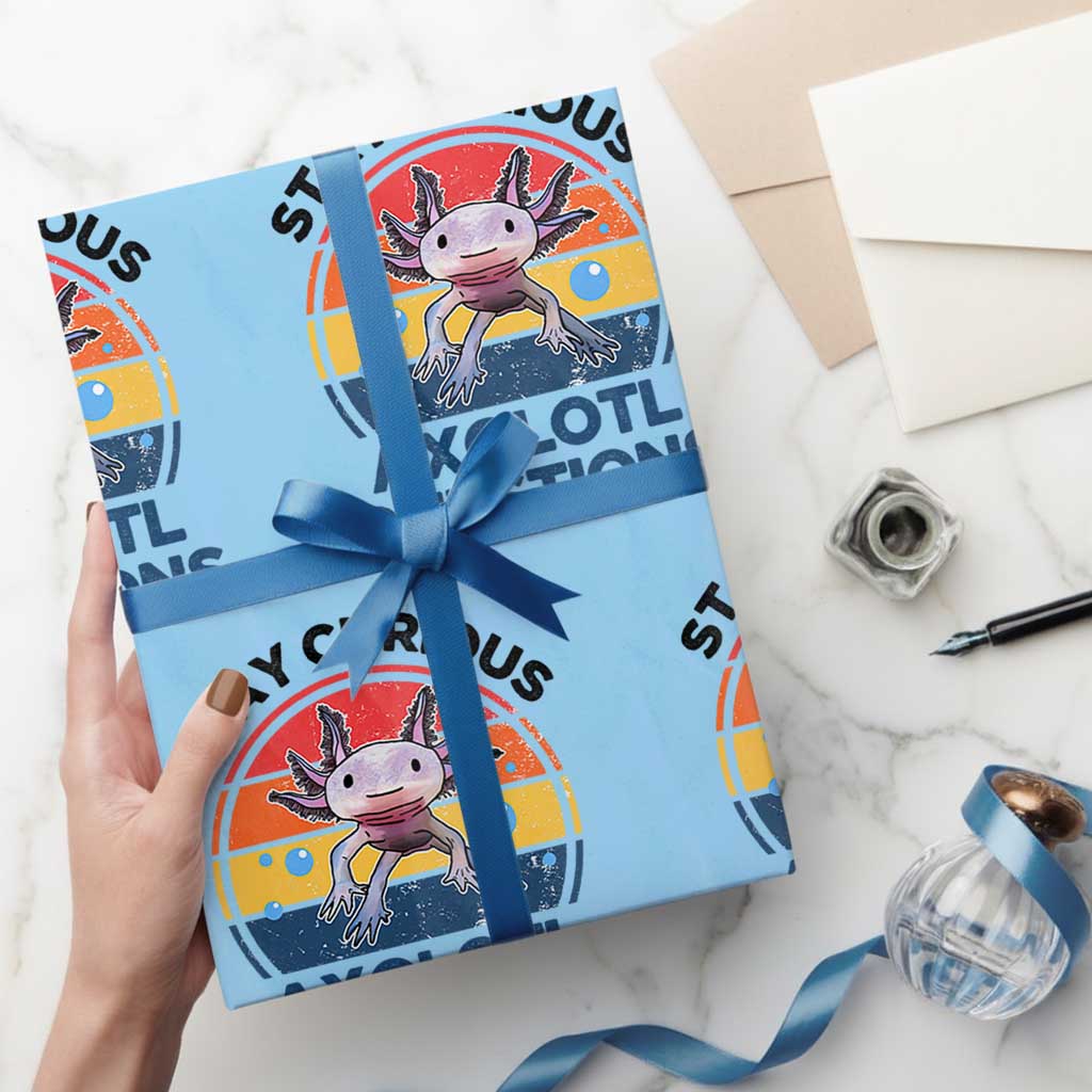Funny Axolotl Pun Wrapping Paper Roll I Stay Curious Axolotl Question Retro - Wonder Print Shop