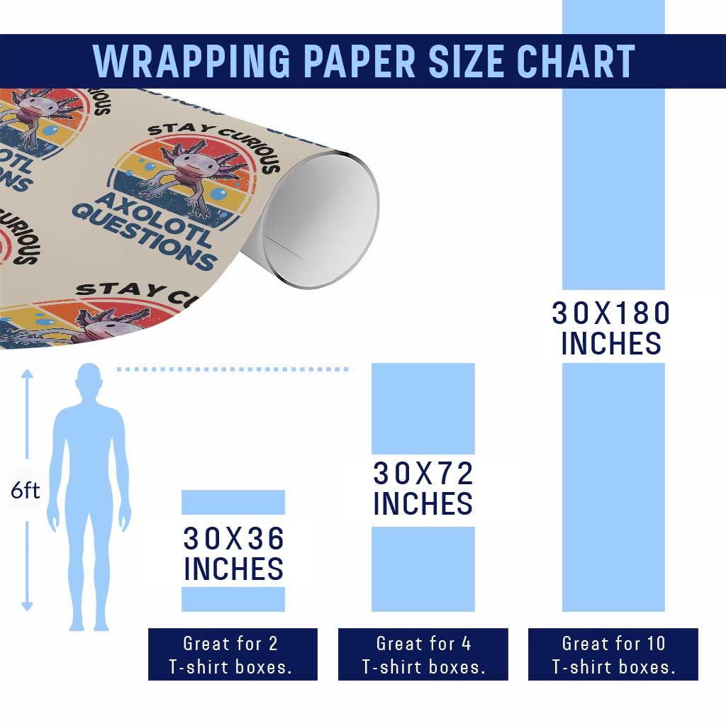 Funny Axolotl Pun Wrapping Paper Roll I Stay Curious Axolotl Question Retro - Wonder Print Shop