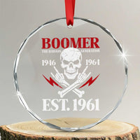 Funny Baby Boomer The Badass Generation Crystal Glass Ornament EST 1961 Birthday Gift Skull Rock On Graphic