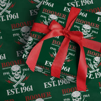 Funny Baby Boomer The Badass Generation Wrapping Paper Roll EST 1961 Birthday Gift Skull Rock On Graphic