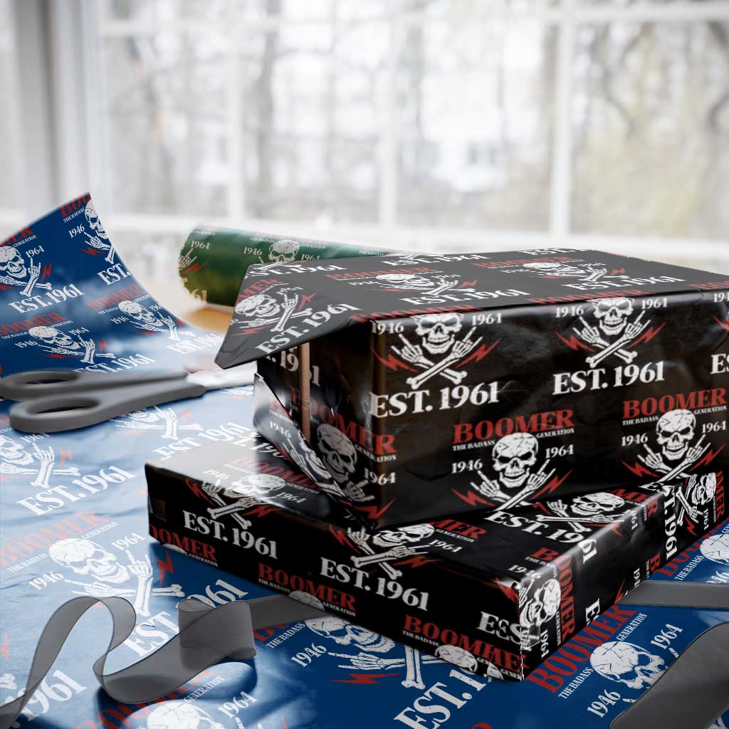 Funny Baby Boomer The Badass Generation Wrapping Paper Roll EST 1961 Birthday Gift Skull Rock On Graphic