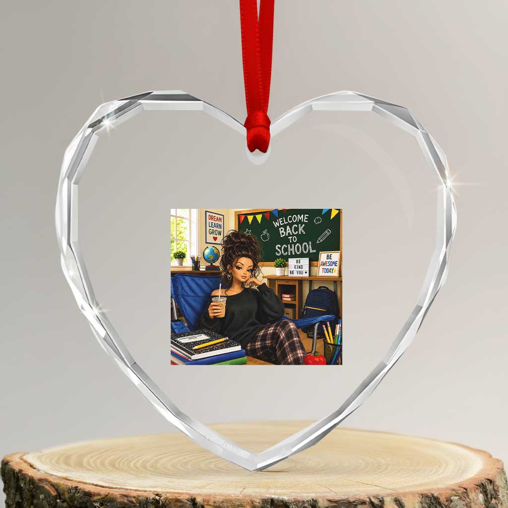 Funny Back To School Doll Face Meme Heart Crystal Glass Ornament Coffee Teacher Gift