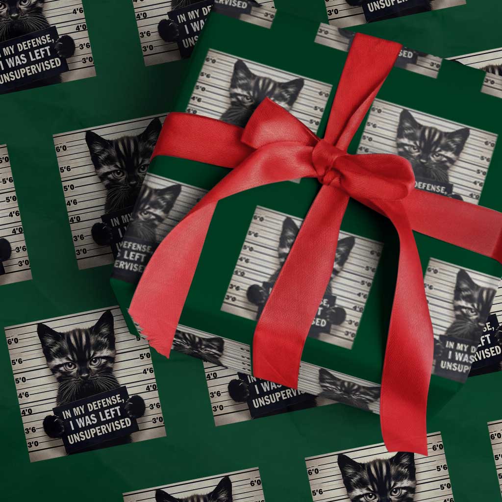 Funny Bad Cat Attitude Wrapping Paper Roll In My Defense I Was Left Unsupervised