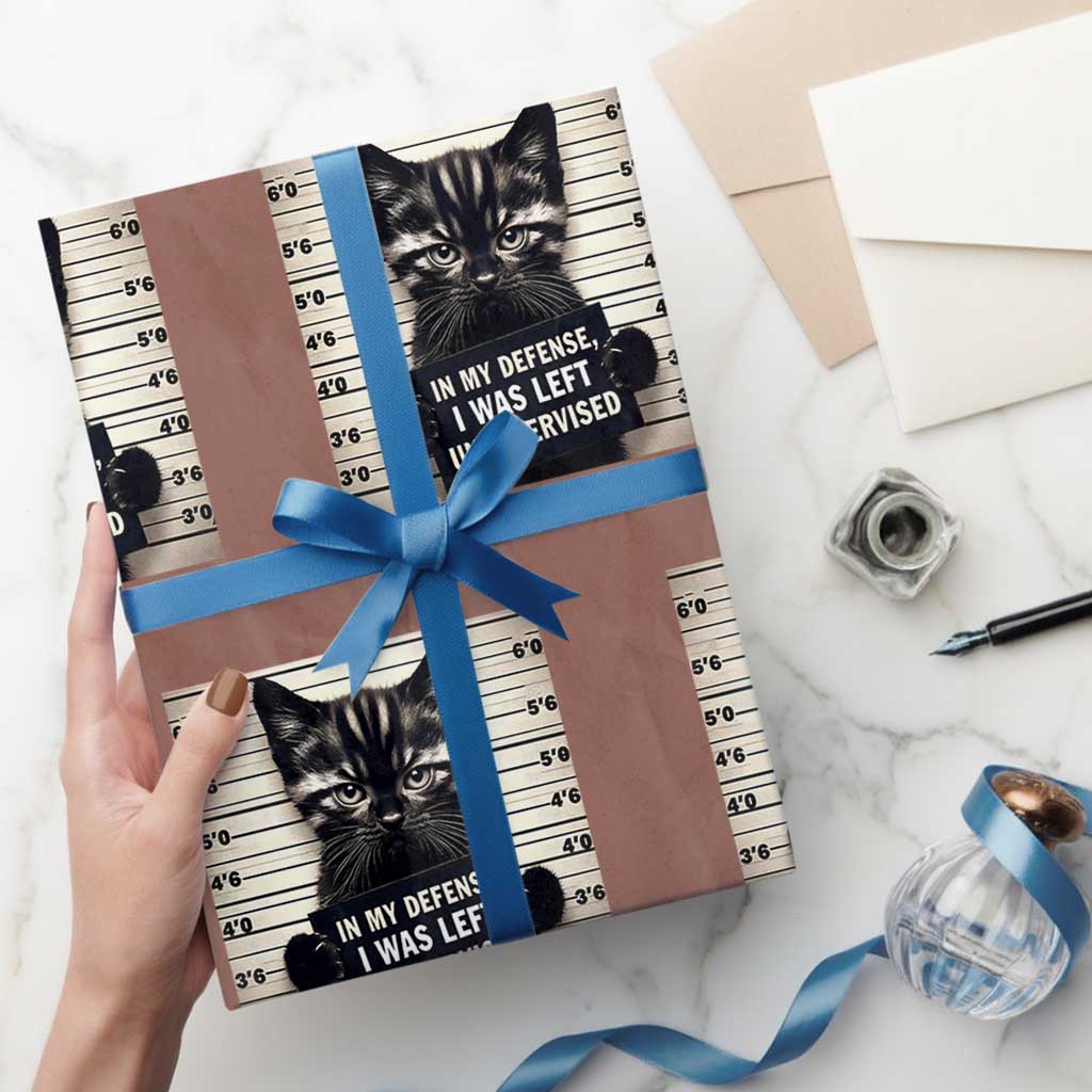 Funny Bad Cat Attitude Wrapping Paper Roll In My Defense I Was Left Unsupervised