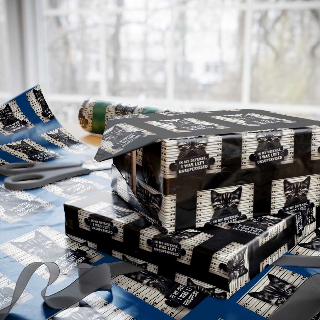 Funny Bad Cat Attitude Wrapping Paper Roll In My Defense I Was Left Unsupervised