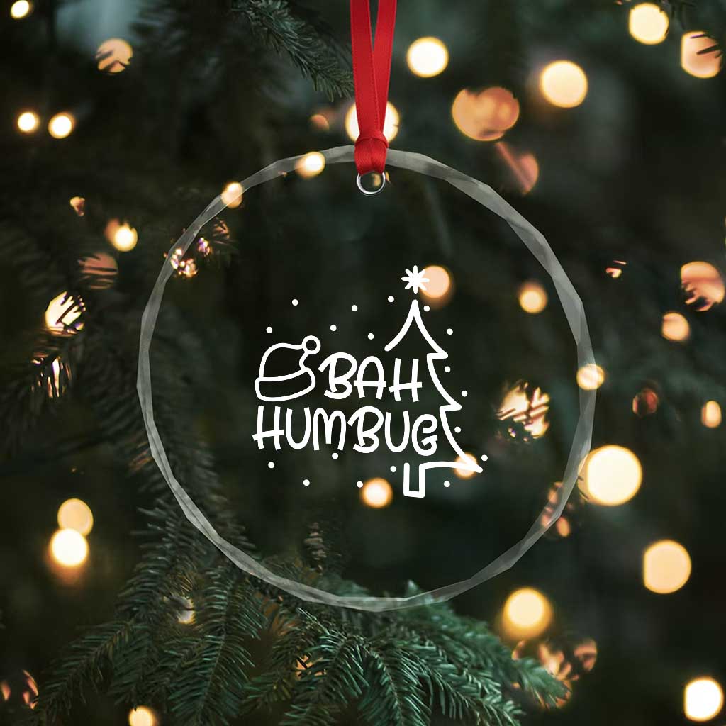 Funny Bah Humbug Xmas Crystal Glass Ornament Santa Hat Xmas Tree TS11