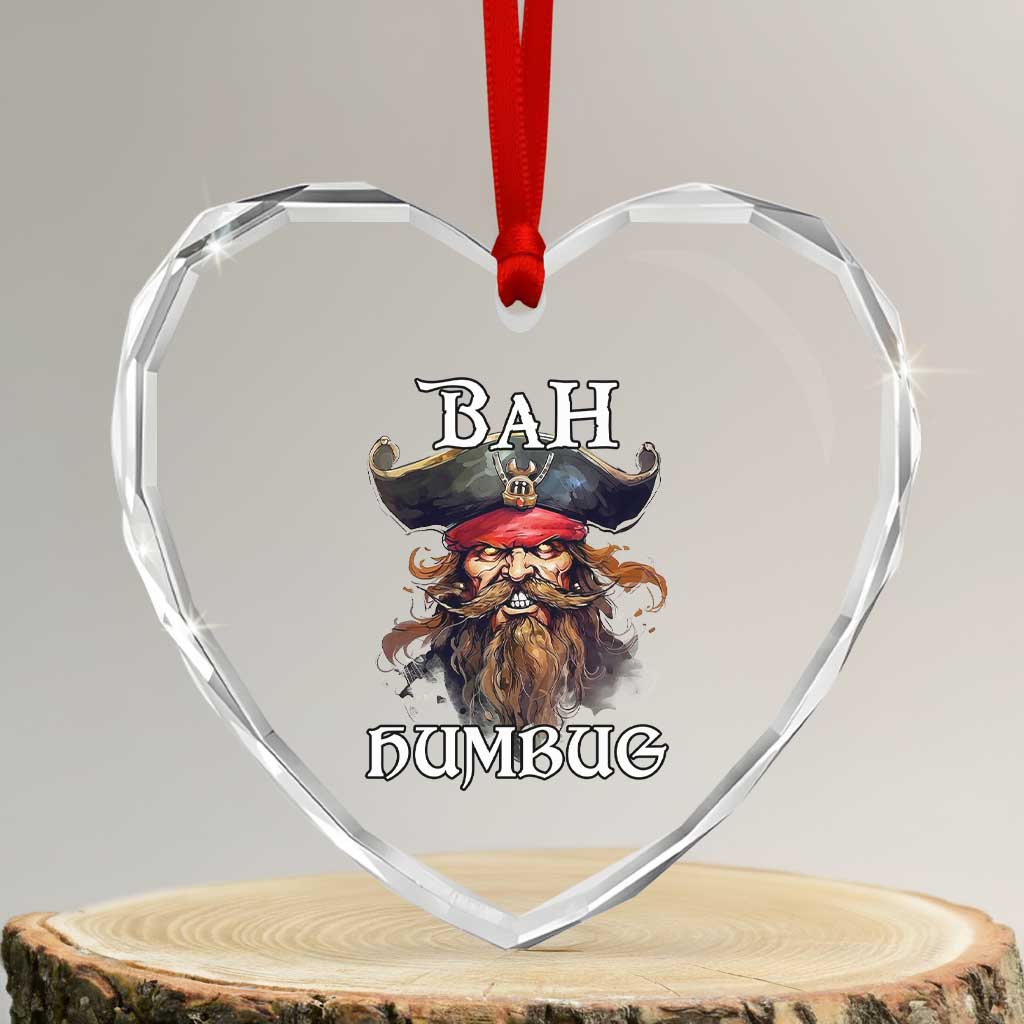 Funny Bah Humbug Xmas Pirate Heart Crystal Glass Ornament - Wonder Print Shop