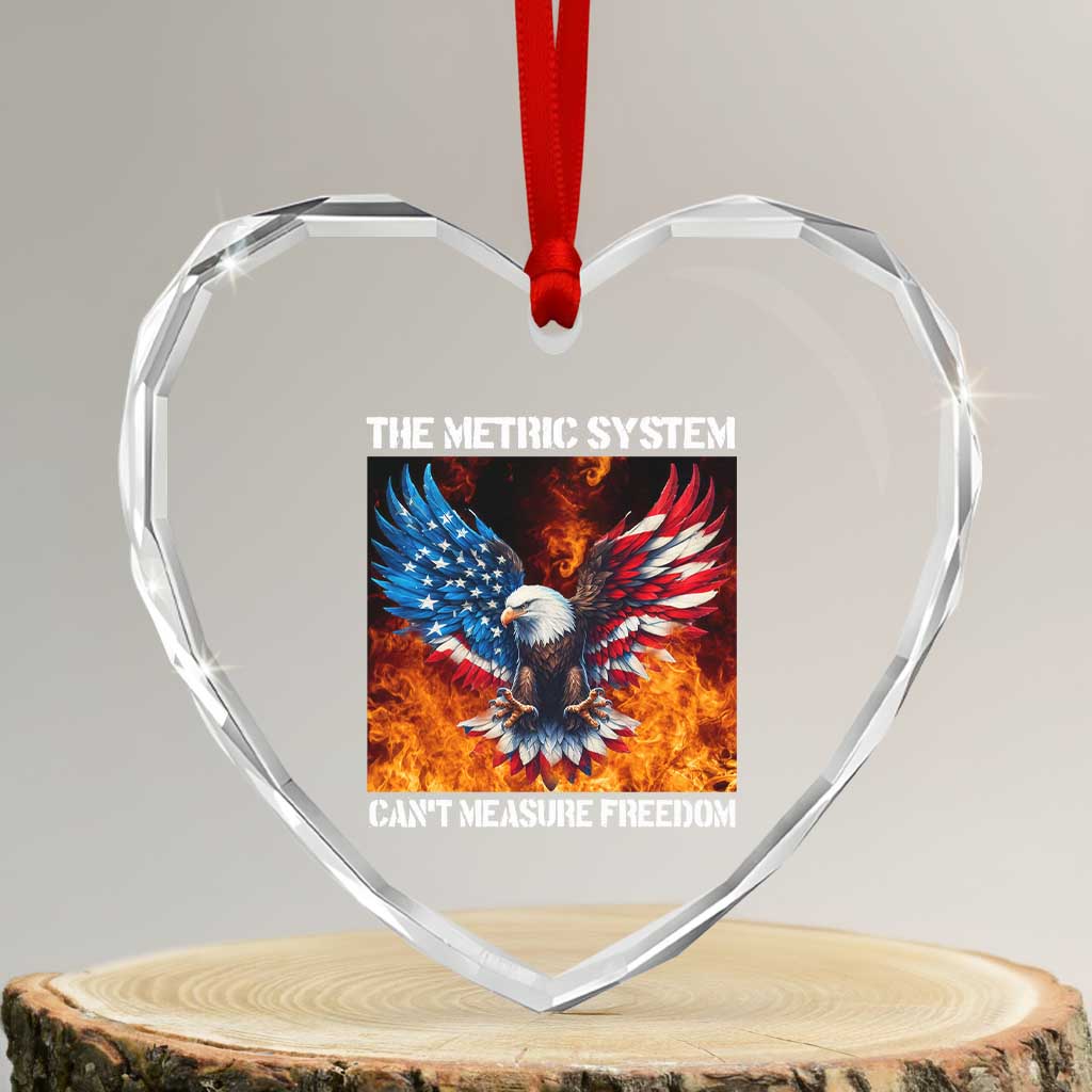 Funny Bald Eagle 4th of July Heart Crystal Glass Ornament The Metric System Cant Measure Freedom American Flag - Wonder Print Shop