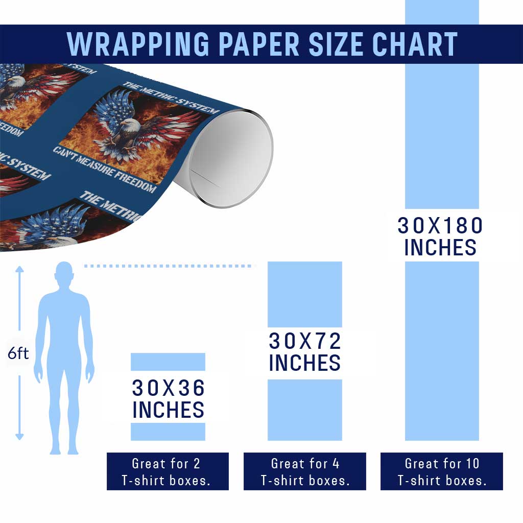 Funny Bald Eagle 4th of July Wrapping Paper Roll The Metric System Cant Measure Freedom American Flag - Wonder Print Shop