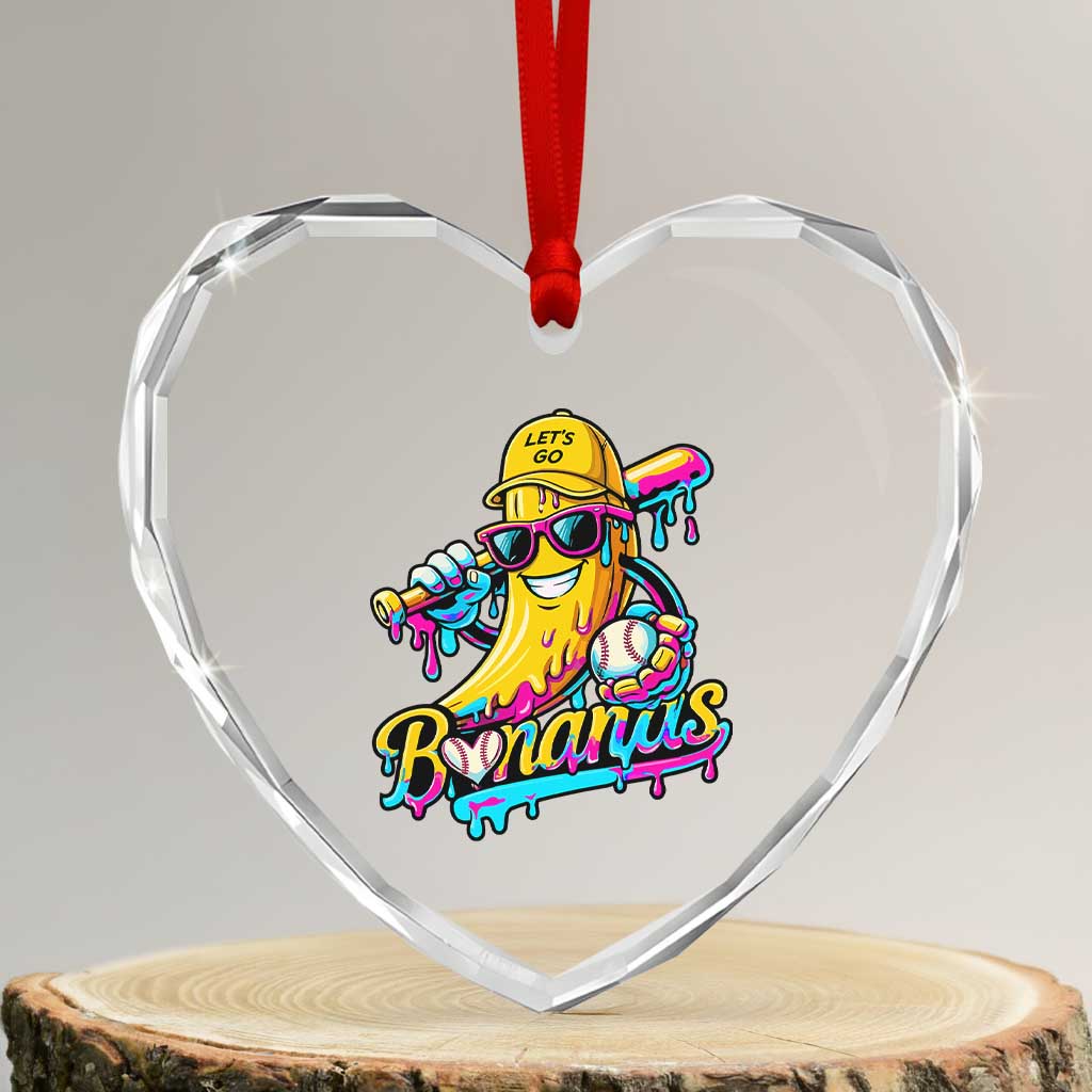 Funny Banana Baseball Drip Heart Crystal Glass Ornament Lets Go Bananas Ice Cream Dripping Sport