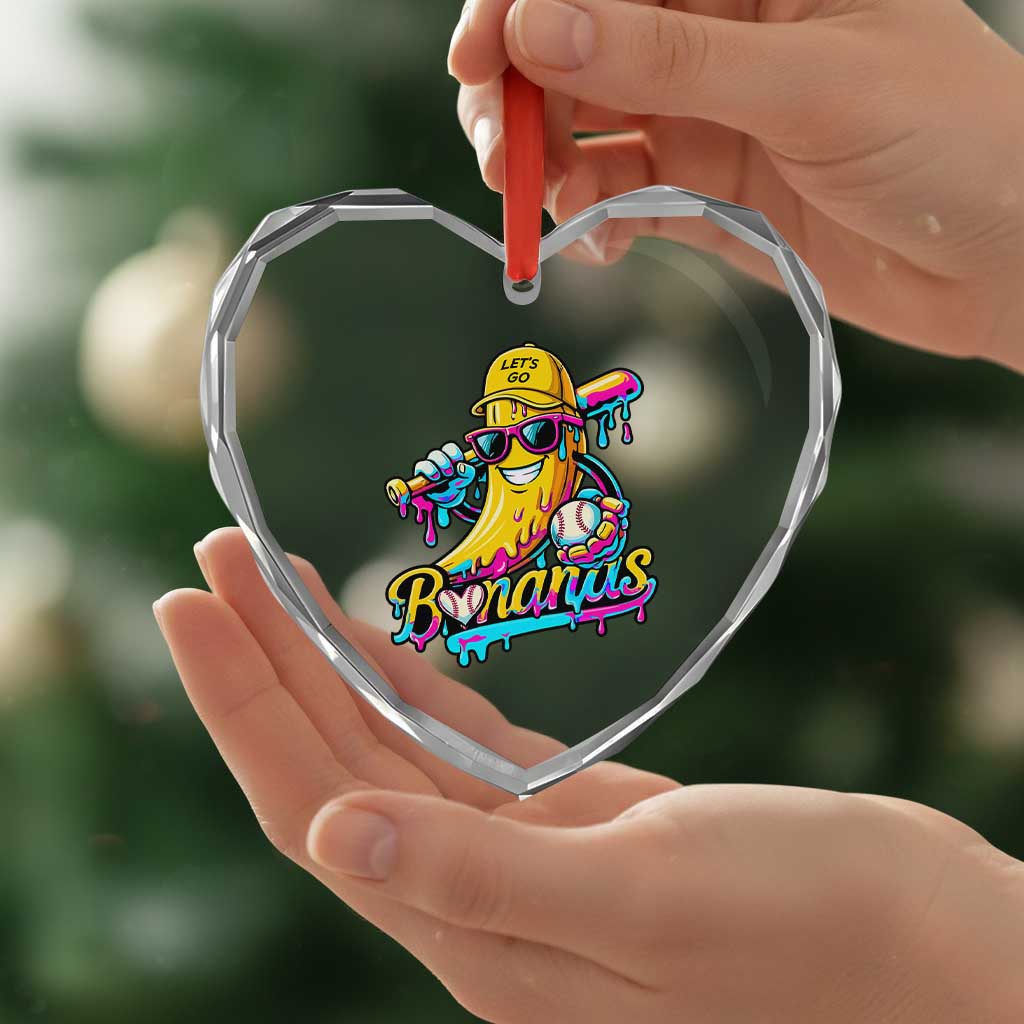 Funny Banana Baseball Drip Heart Crystal Glass Ornament Lets Go Bananas Ice Cream Dripping Sport