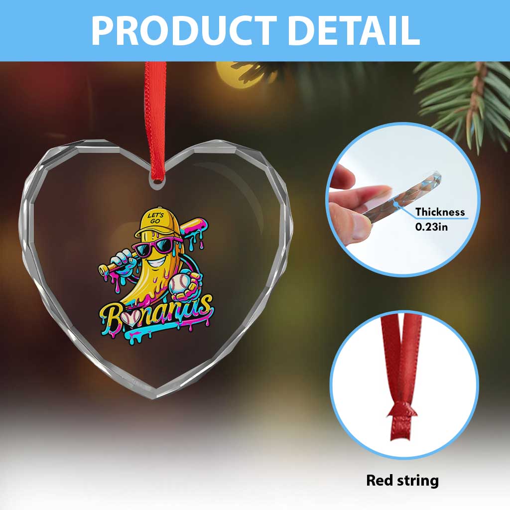 Funny Banana Baseball Drip Heart Crystal Glass Ornament Lets Go Bananas Ice Cream Dripping Sport