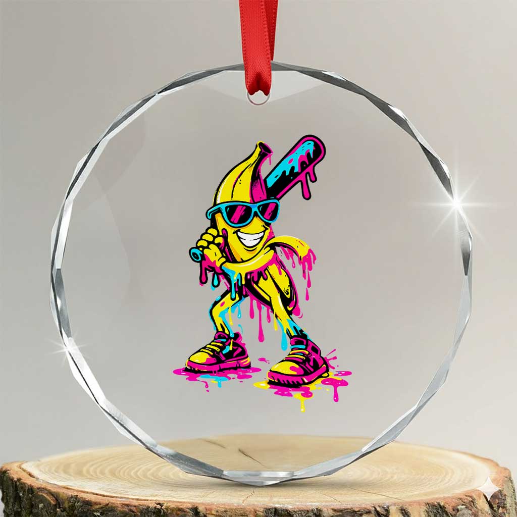 Funny Banana Baseball Drip Ice Cream Splatter Crystal Glass Ornament