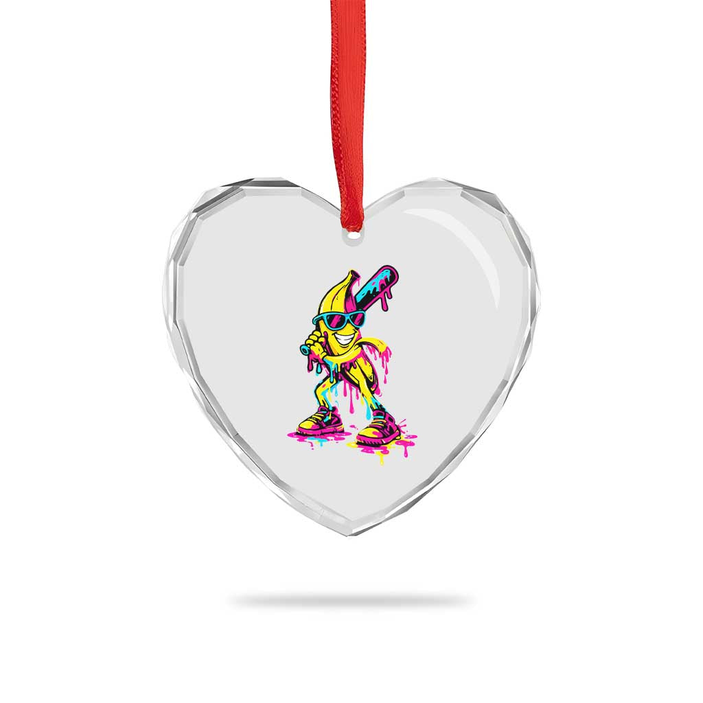Funny Banana Baseball Drip Ice Cream Splatter Heart Crystal Glass Ornament