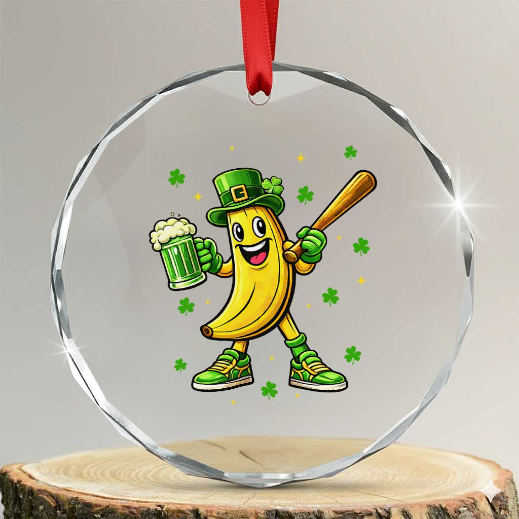 Funny Banana Baseball Player Gift Crystal Glass Ornament St Patricks Day