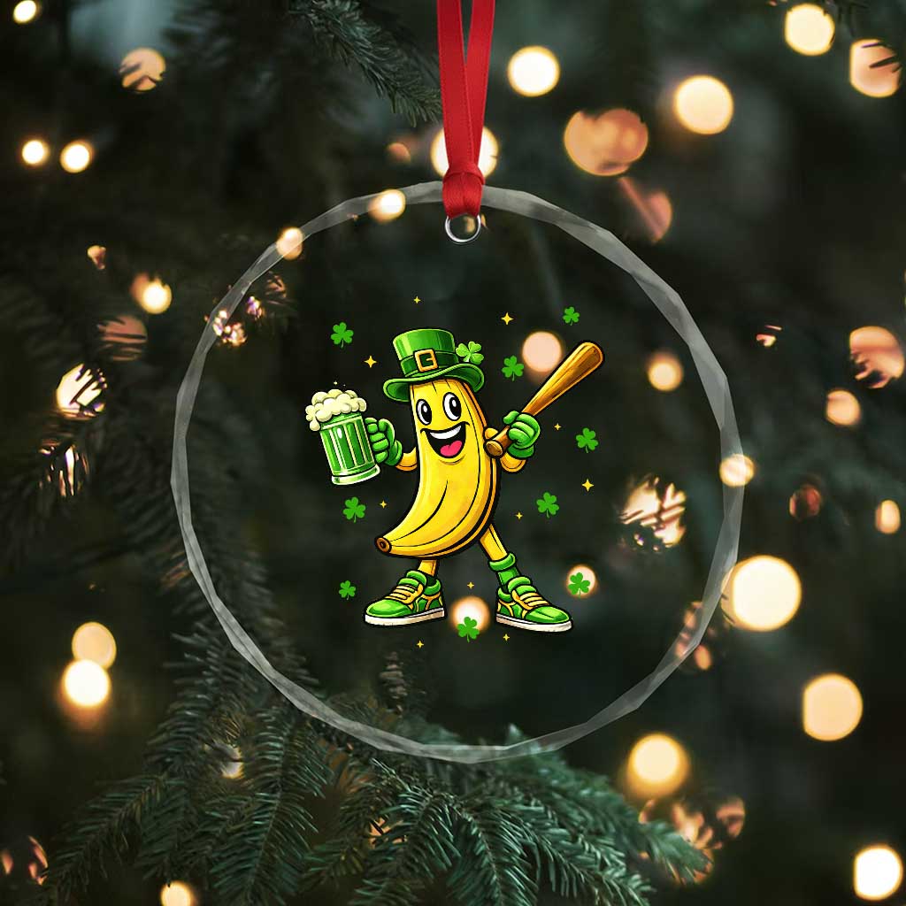 Funny Banana Baseball Player Gift Crystal Glass Ornament St Patricks Day