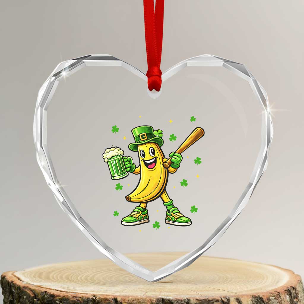 Funny Banana Baseball Player Gift Heart Crystal Glass Ornament St Patricks Day