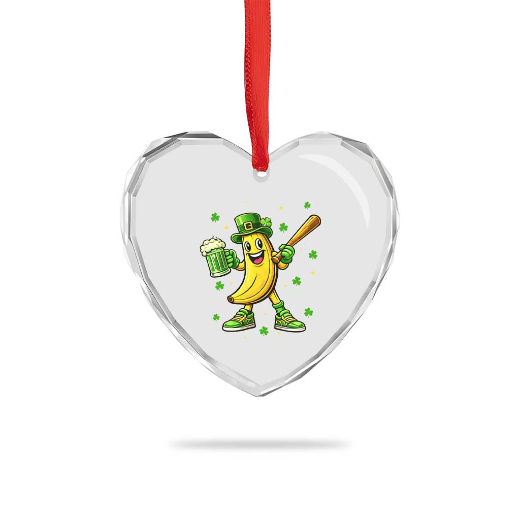 Funny Banana Baseball Player Gift Heart Crystal Glass Ornament St Patricks Day