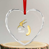 Funny Banana Striptease Be Free Graphic Heart Crystal Glass Ornament