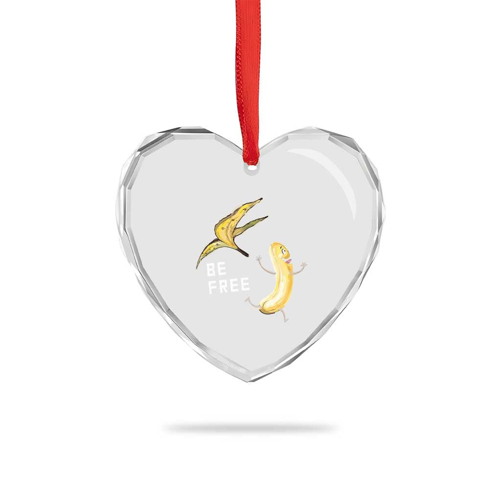 Funny Banana Striptease Be Free Graphic Heart Crystal Glass Ornament