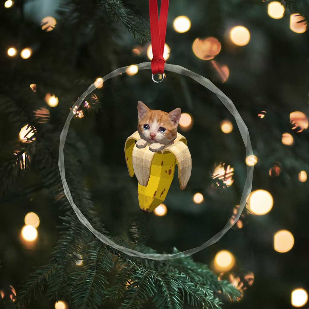 Funny Bananacat Meme Lover Crystal Glass Ornament Cute Kitty Banana Costume