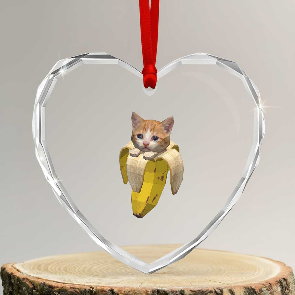 Funny Bananacat Meme Lover Heart Crystal Glass Ornament Cute Kitty Banana Costume