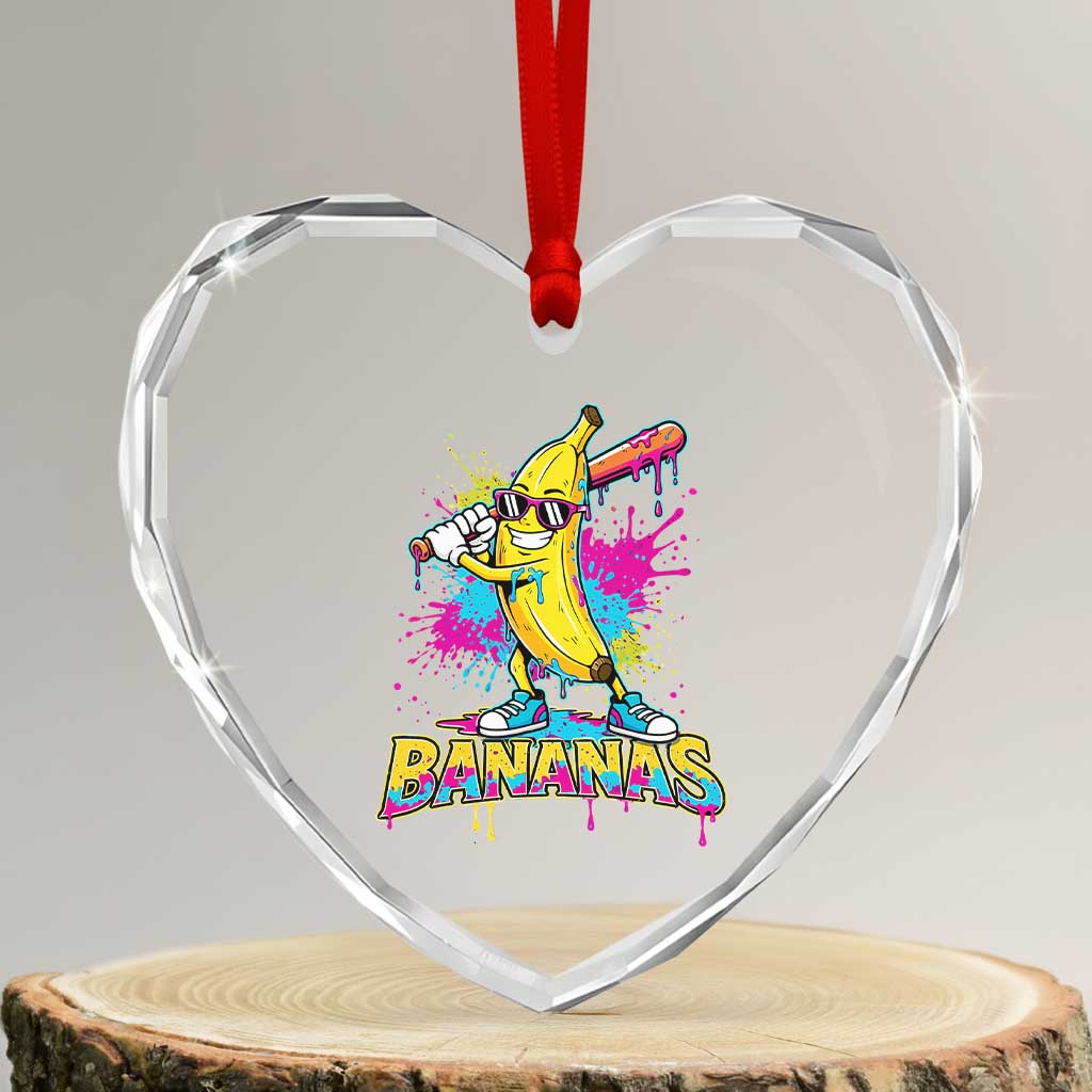 Funny Bananas Baseball Drip Ice Cream Sports Splatter Heart Crystal Glass Ornament