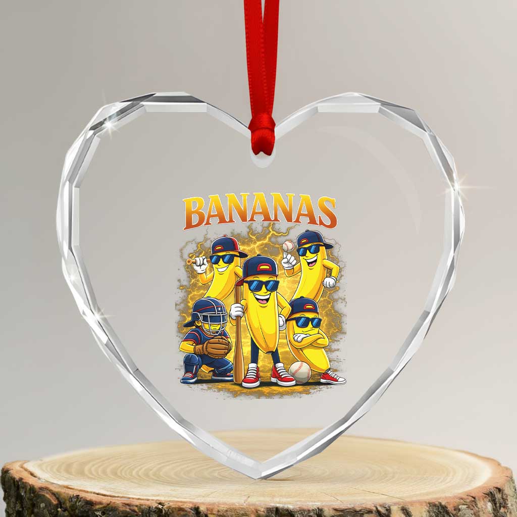 Funny Bananas Heart Crystal Glass Ornament Lets Go Banana Cute Banana Lovers Bootleg