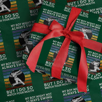 Funny Baseball Wrapping Paper Roll My Boy Might Not Always Swing But I Do So Watch Your Mouth Retro Vintage