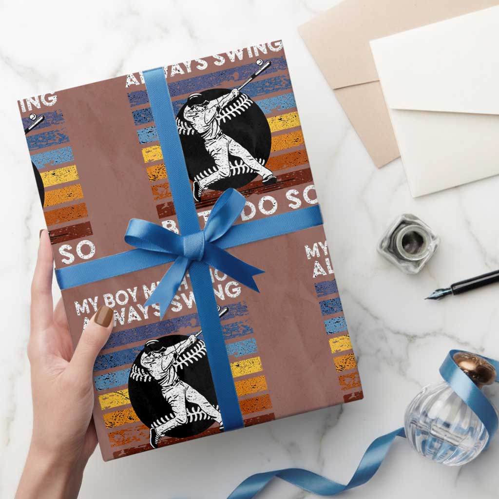 Funny Baseball Wrapping Paper Roll My Boy Might Not Always Swing But I Do So Watch Your Mouth Retro Vintage