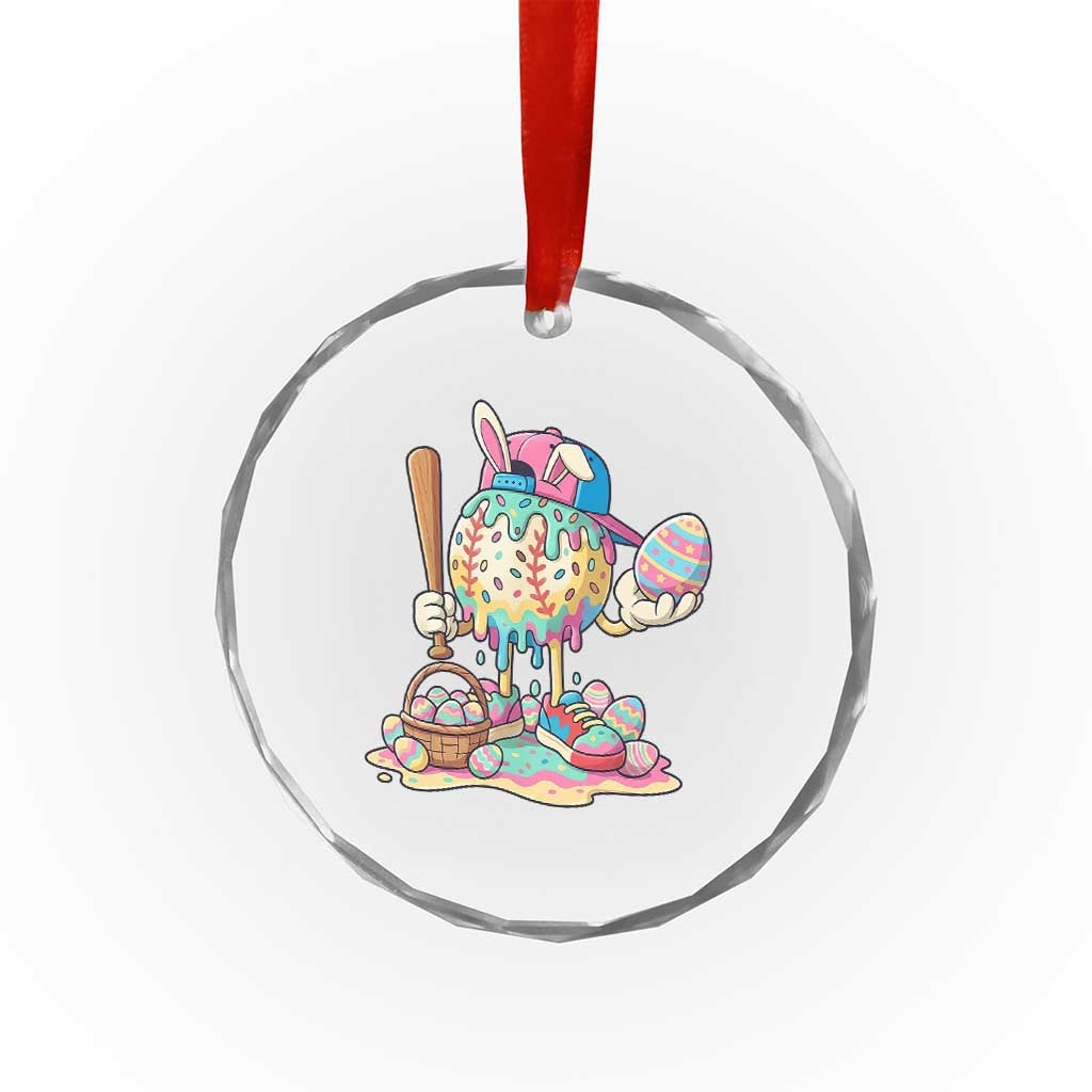 Funny Baseball Easter Bunny Graphic Crystal Glass Ornament Colorful Drip Egg Hunt Sports Mashup