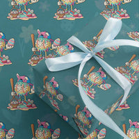 Funny Baseball Easter Bunny Graphic Wrapping Paper Roll Colorful Drip Egg Hunt Sports Mashup
