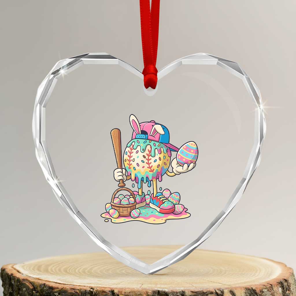 Funny Baseball Easter Bunny Graphic Heart Crystal Glass Ornament Colorful Drip Egg Hunt Sports Mashup