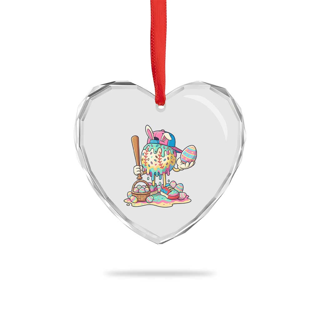 Funny Baseball Easter Bunny Graphic Heart Crystal Glass Ornament Colorful Drip Egg Hunt Sports Mashup