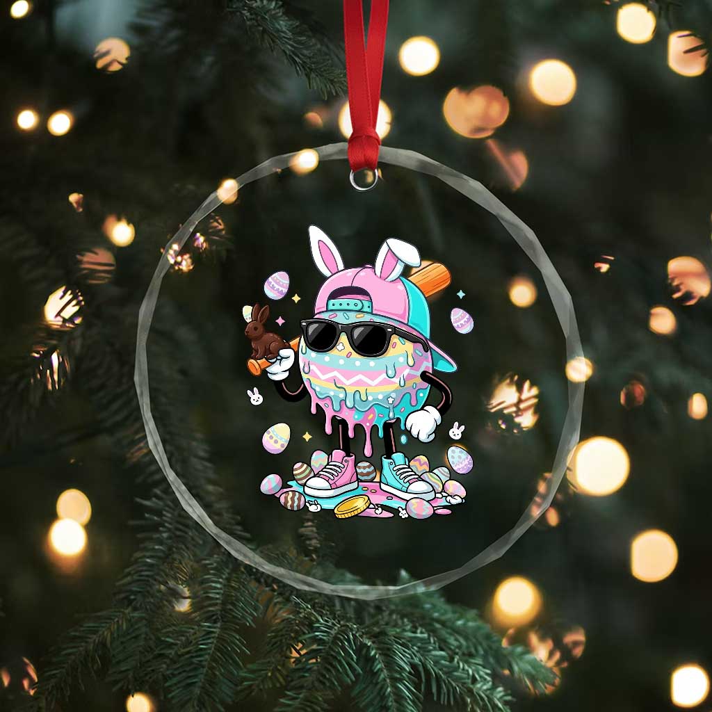 Funny Baseball Easter Crystal Glass Ornament Drip Ice Cream Bunny Easter