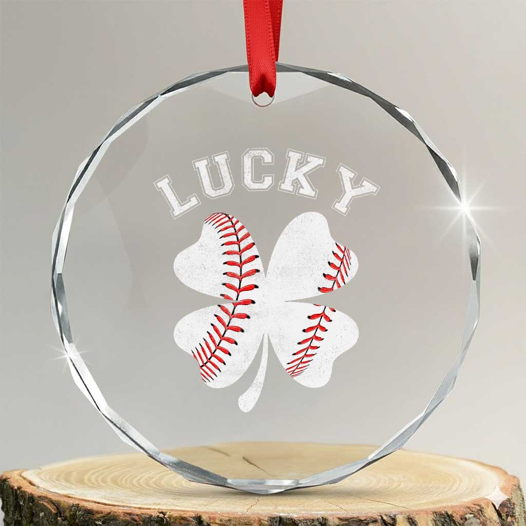 Funny Baseball Lucky Clover St Patricks Day Crystal Glass Ornament