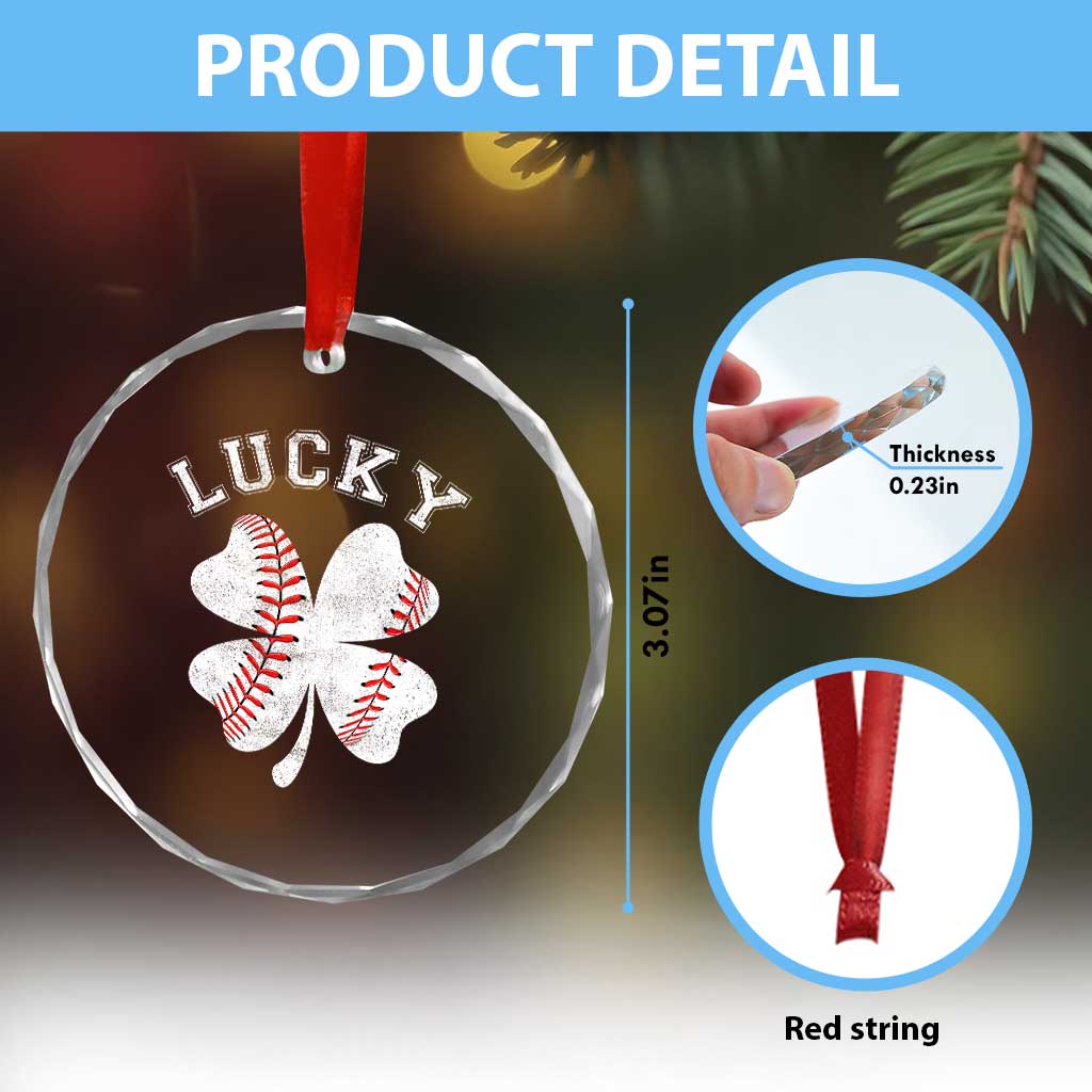 Funny Baseball Lucky Clover St Patricks Day Crystal Glass Ornament
