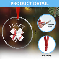Funny Baseball Lucky Clover St Patricks Day Crystal Glass Ornament