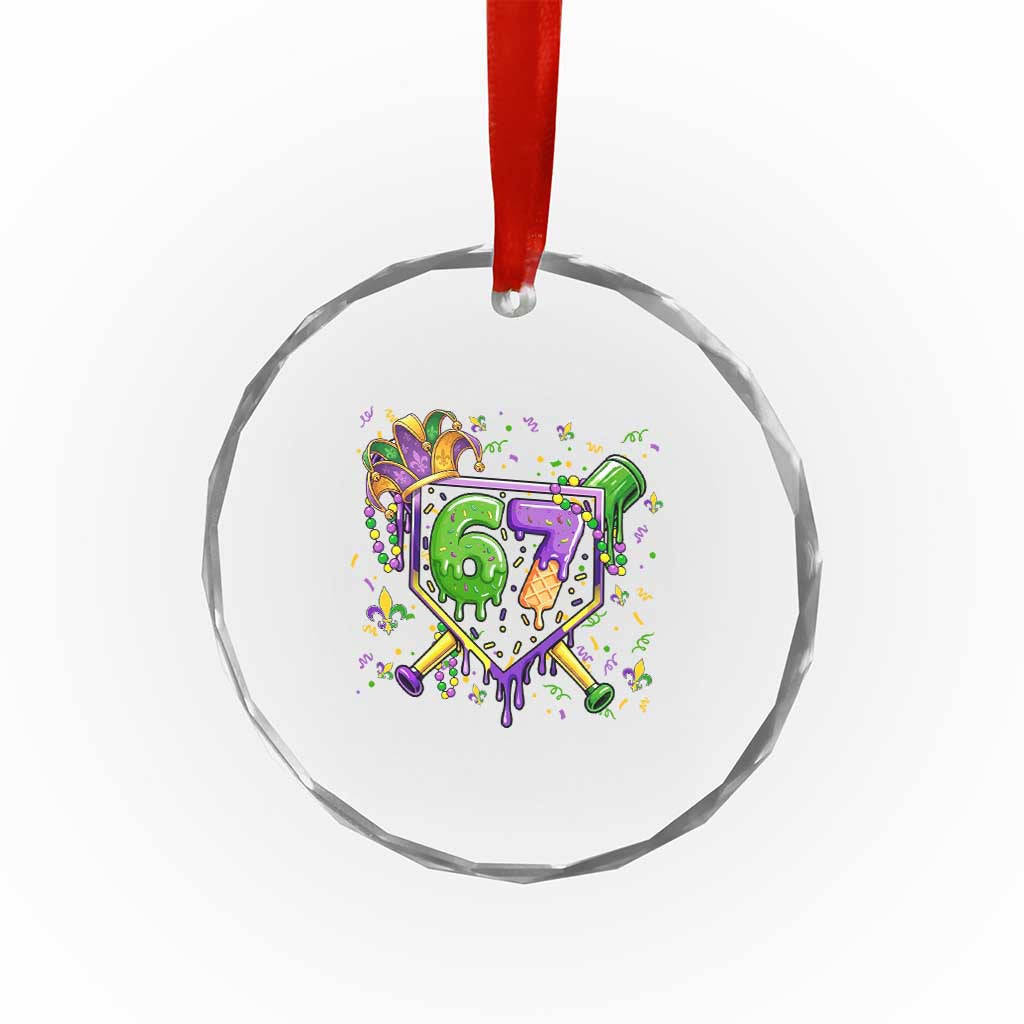 Funny Baseball Mardi Gras 67 Ice Cream Drip Crystal Glass Ornament Six Seven Meme Carnival