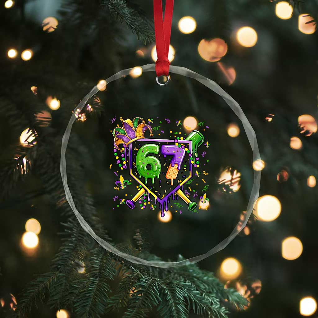 Funny Baseball Mardi Gras 67 Ice Cream Drip Crystal Glass Ornament Six Seven Meme Carnival