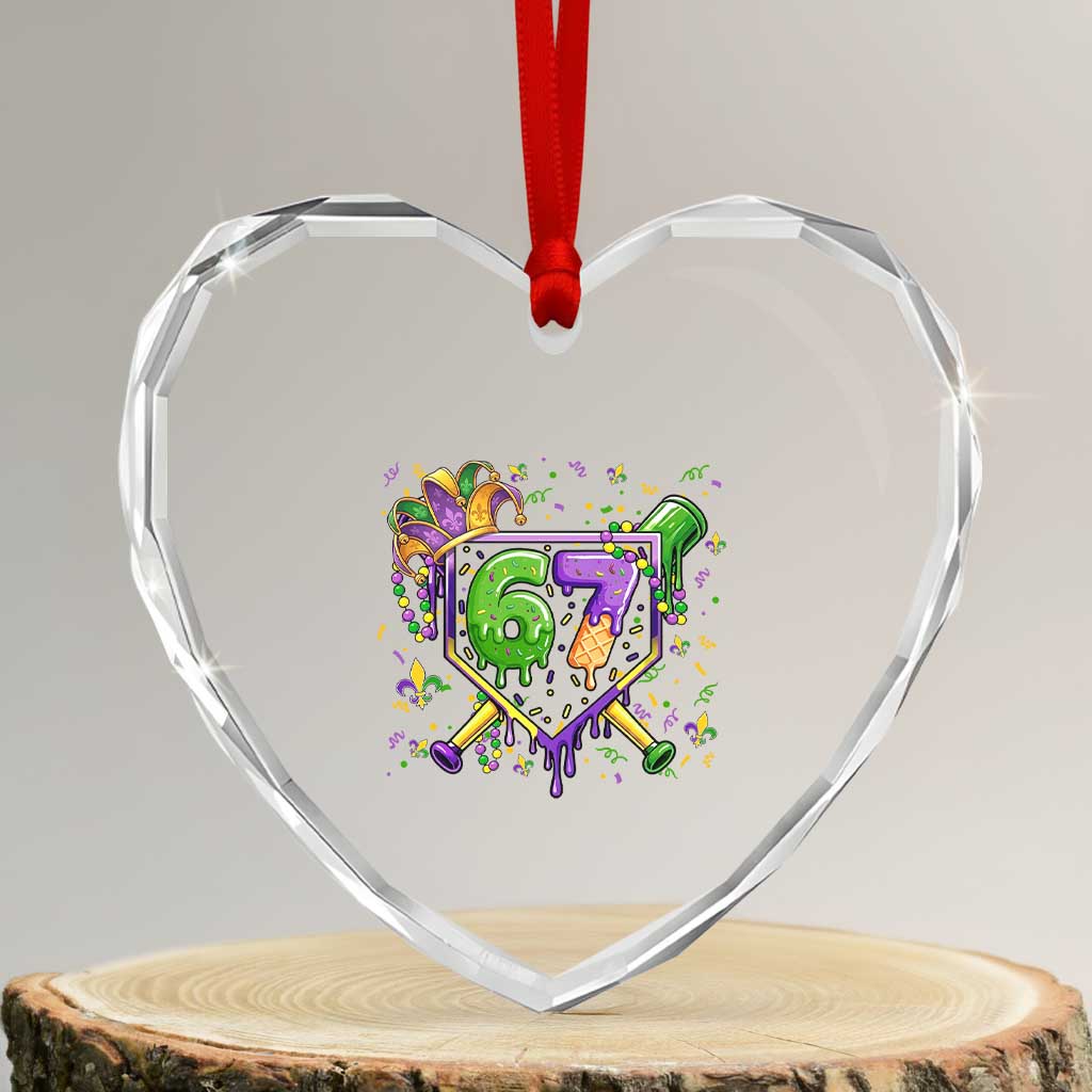 Funny Baseball Mardi Gras 67 Ice Cream Drip Heart Crystal Glass Ornament Six Seven Meme Carnival