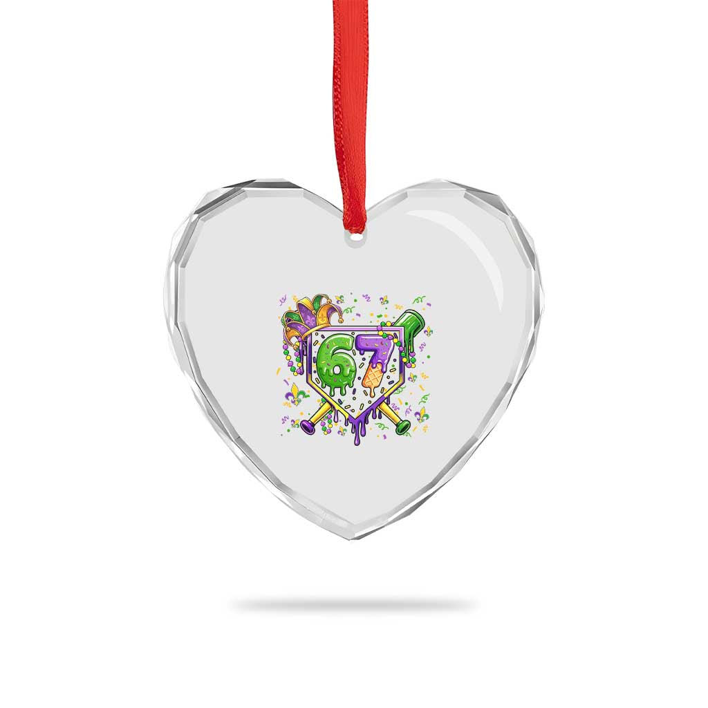 Funny Baseball Mardi Gras 67 Ice Cream Drip Heart Crystal Glass Ornament Six Seven Meme Carnival